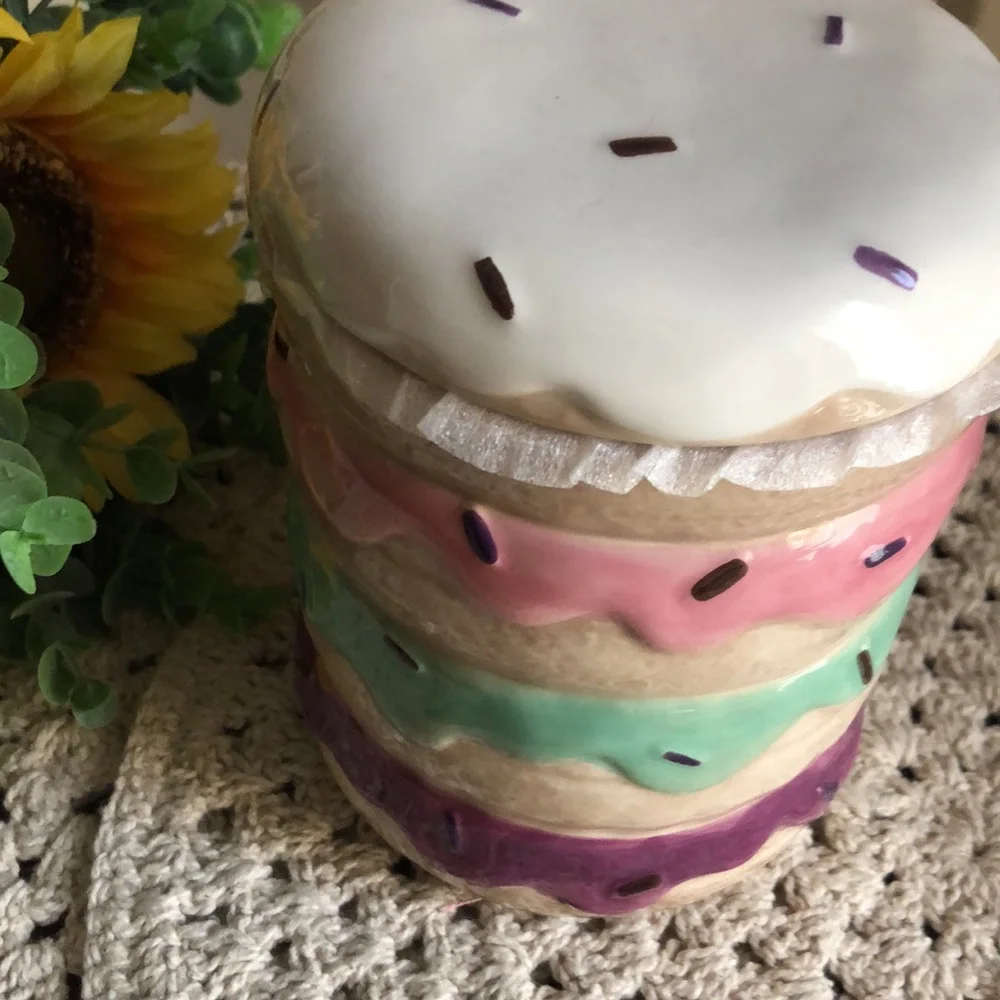 Ceramic Stacked Glazed DONUTS Small Canister Cookie Jar